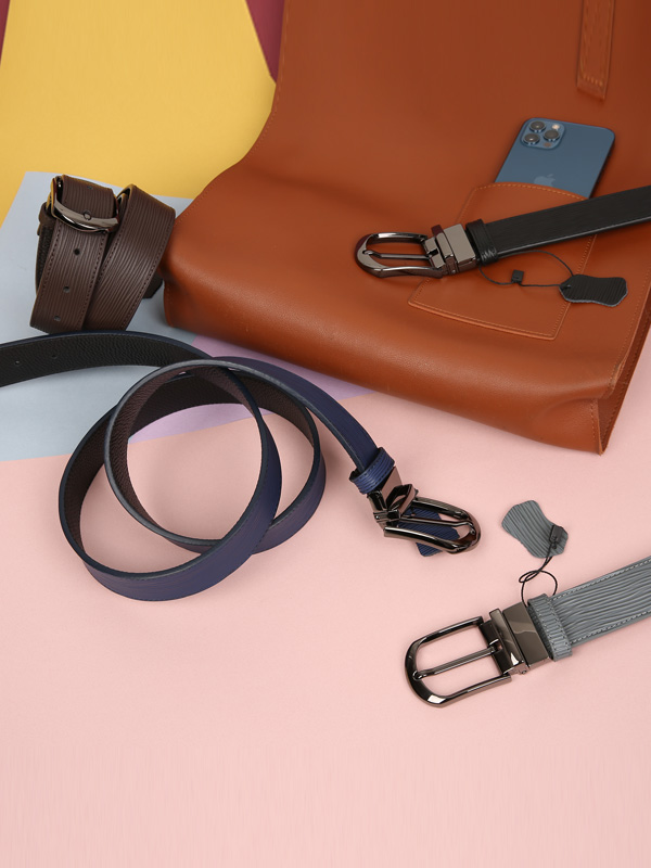 (最大48インチまで装着可能)<BR>깨비참 カーフスキン 両面ベルト(1002가로줄무늬)