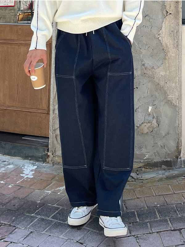 (XL-6XL)<BR>위겐 バンディング ノンウォッシュデニムパンツ