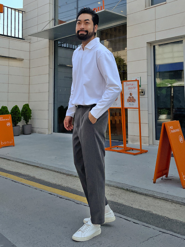 (L~5XL)<br>모아라사 オープンカラー 長袖Tシャツ