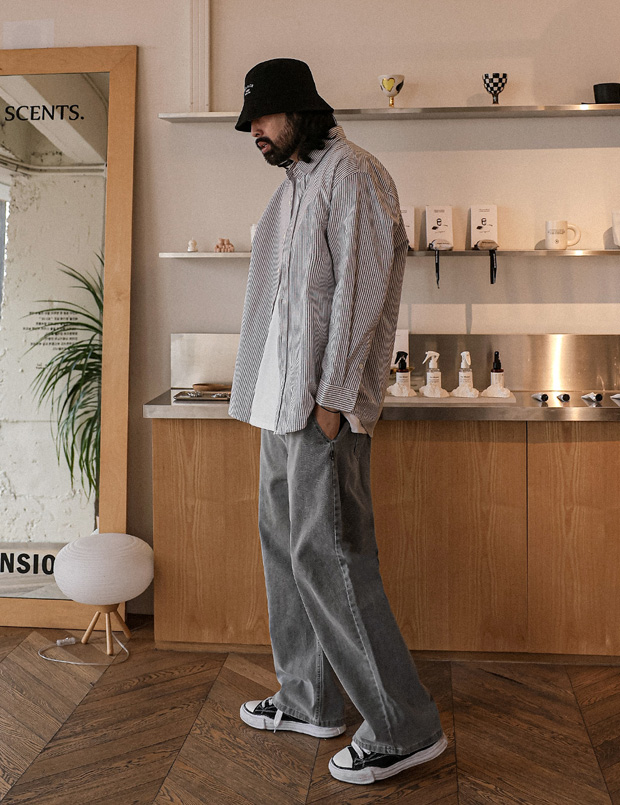 (XL-6XL)<br>누마딘 オックスフォード ストライプシャツ