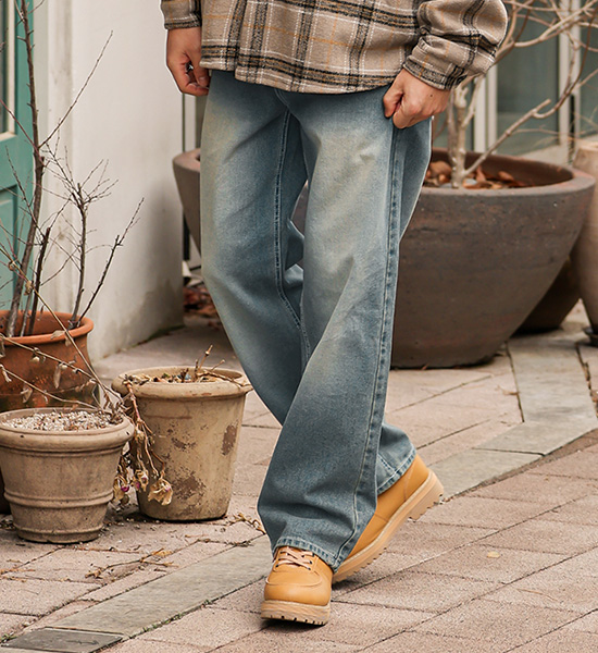 (S-5XL)<BR>데이비츠 セミワイドフィット デニムパンツ <br><font color="#098a09"><B>長さを選択 (基本的な,ロング+8cm)</B></font>