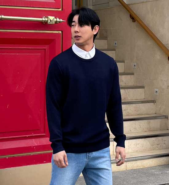 (L-5XL)<br>데이브 シャツレイヤード ワッフルニット<BR><B><FONT COLOR="#ff4800">[追加割引]</FONT></B>
