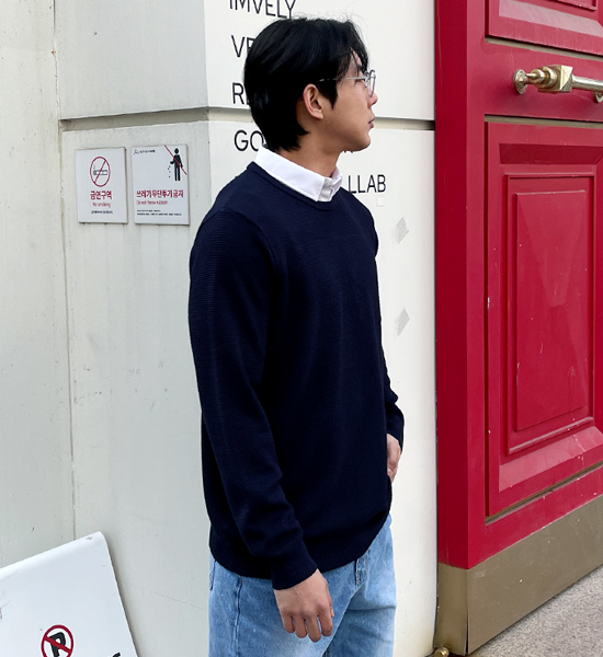(L-5XL)<br>데이브 シャツレイヤード ワッフルニット<BR><B><FONT COLOR="#ff4800">[追加割引]</FONT></B>
