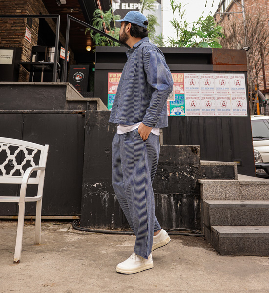 (L-5XL)<BR>골리츠 デニムジャケット+니아타 セミワイドフィット デニムバンディングパンツ <br><font color="#098a09"><B>長さを選択 (基本的な,ロング+10cm)</B></font>