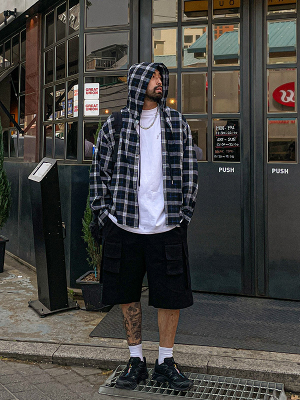 (XL-6XL)<BR>라즈마 フードチェックのシャツ