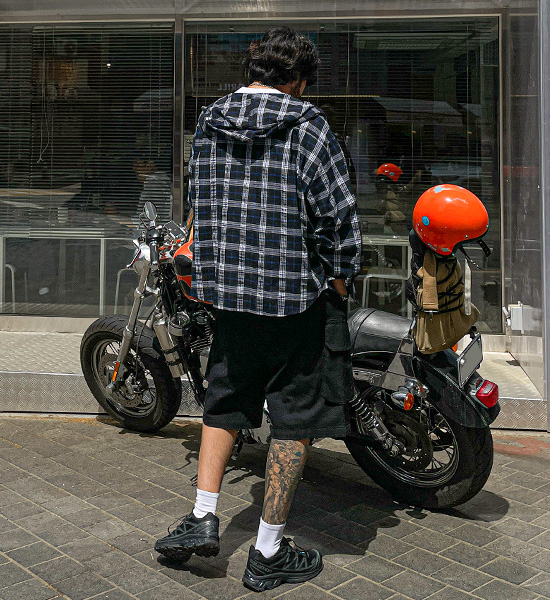 (XL-6XL)<BR>라즈마 フードチェックのシャツ