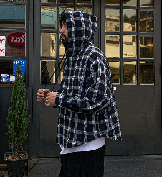 (XL-6XL)<BR>라즈마 フードチェックのシャツ