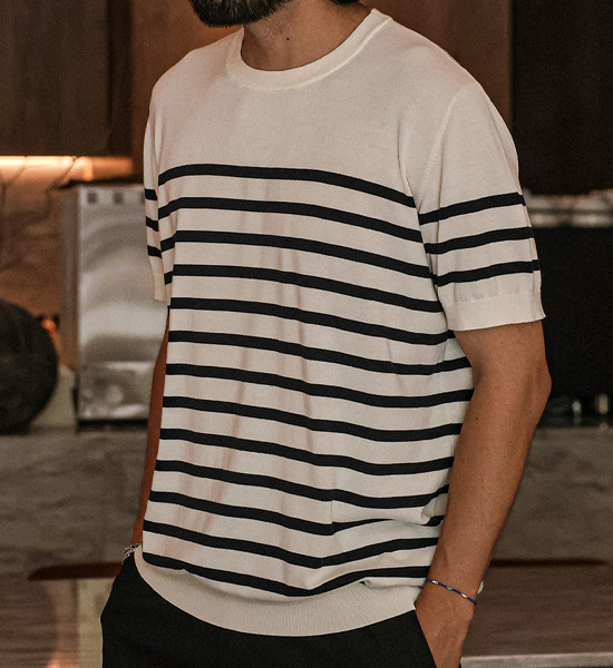 (L-5XL)<BR>자몰리 ストライプ 半袖のニット DT23114<BR><B><FONT COLOR="#ff4800">[追加割引]</FONT></B>