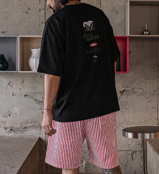 (L-5XL)<BR>타티 ストライプ バンディング半ズボン