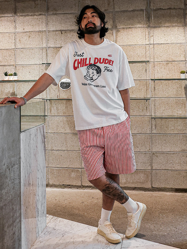 (L-5XL)<BR>타티 ストライプ バンディング半ズボン