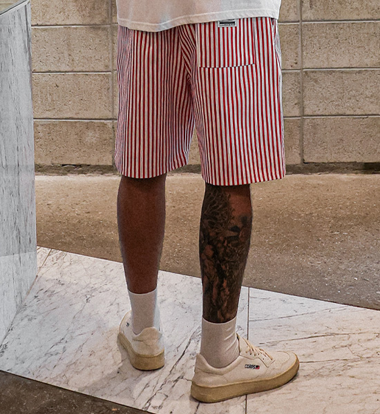(L-5XL)<BR>타티 ストライプ バンディング半ズボン