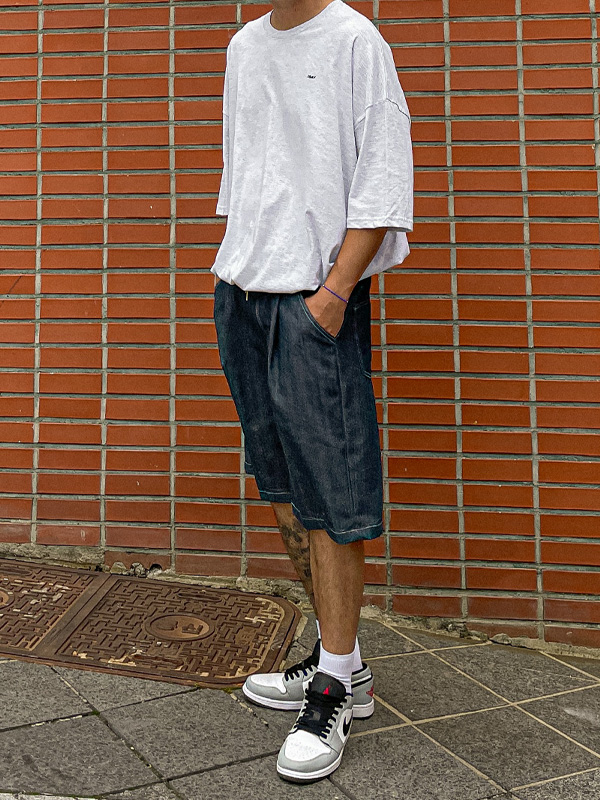 (L-5XL)<BR>치칼리 バミューダ ノンウォッシュジーンズ バンディングパンツ