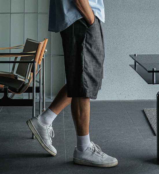 (L-5XL)<BR>란츠보 7부 リネンノンウォッシュジーンズ 뒷밴딩팬츠