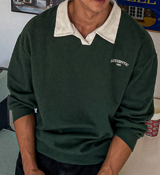 (L-5XL)<BR>마나드 襟付きスウェットシャツ