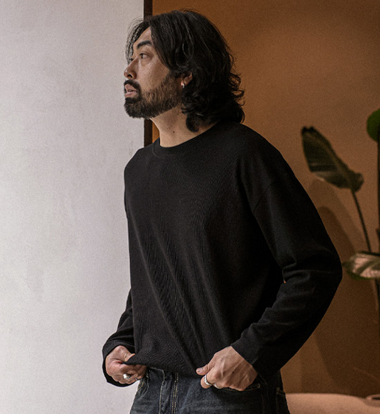 (L-5XL)<BR>나클로 ワッフル 長袖Tシャツ<br><font color="#fb5ec9"><B>[1+1]</B></font>