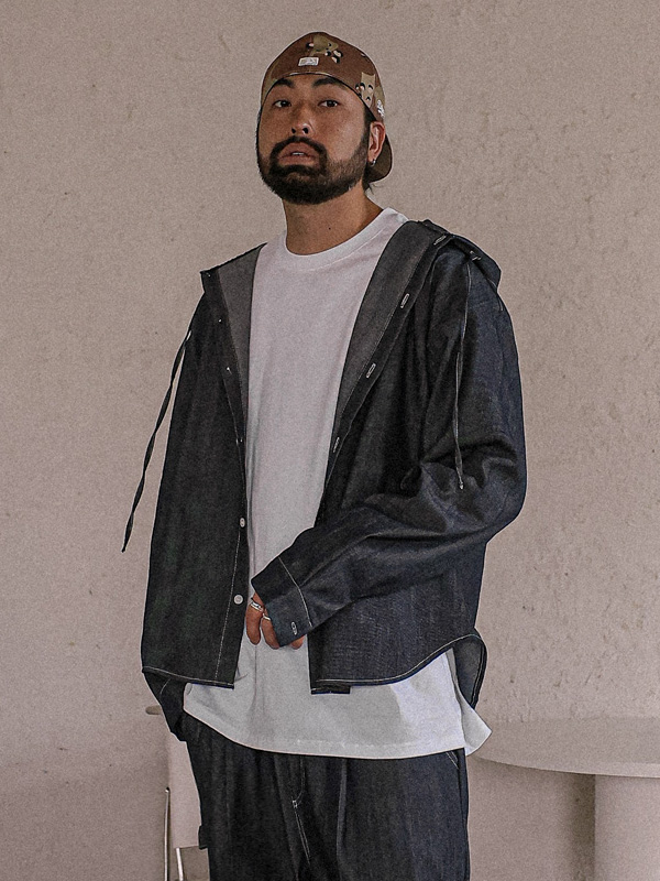 (L-5XL)<BR>뷰니시 ノンウォッシュジーンズ フードシャツ