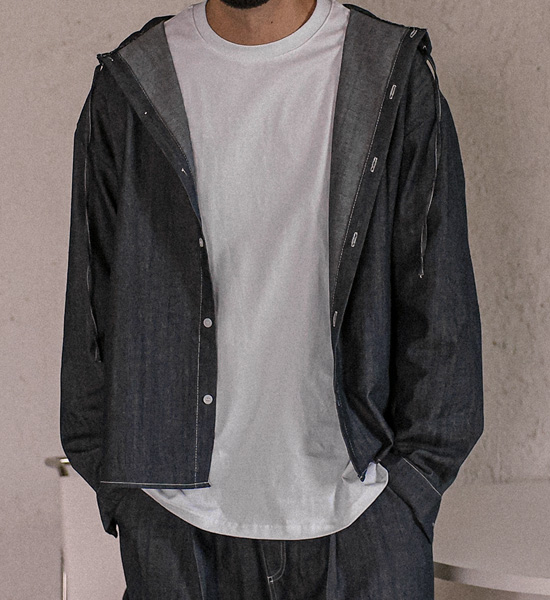 (L-5XL)<BR>뷰니시 ノンウォッシュジーンズ フードシャツ