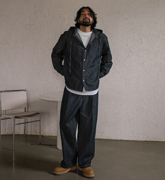 (L-5XL)<BR>뷰니시 ノンウォッシュジーンズ フードシャツ