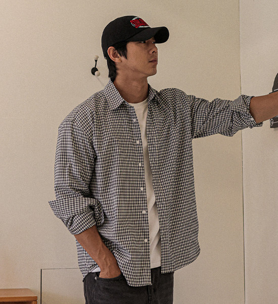 (2XL-5XL)<BR>해티드 チェック柄のシャツ