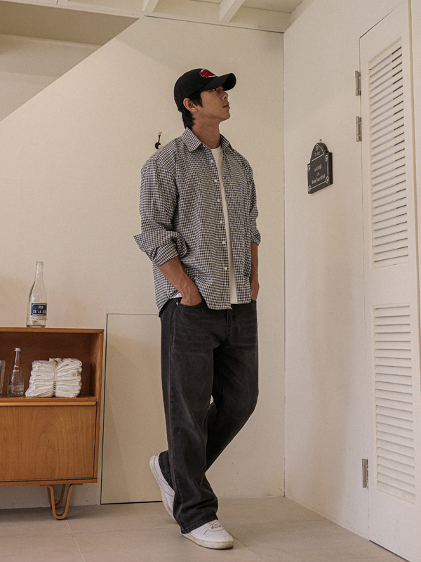 (2XL-5XL)<BR>해티드 チェック柄のシャツ