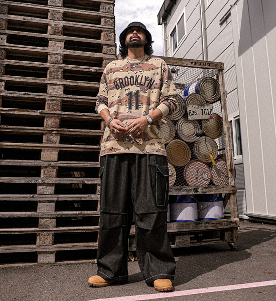 (XL-6XL)<BR>키자디 ノンウォッシュジーンズ ワイドフィット カーゴバンディングパンツ