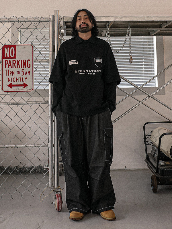 (XL-6XL)<BR>키자디 ノンウォッシュジーンズ ワイドフィット カーゴバンディングパンツ