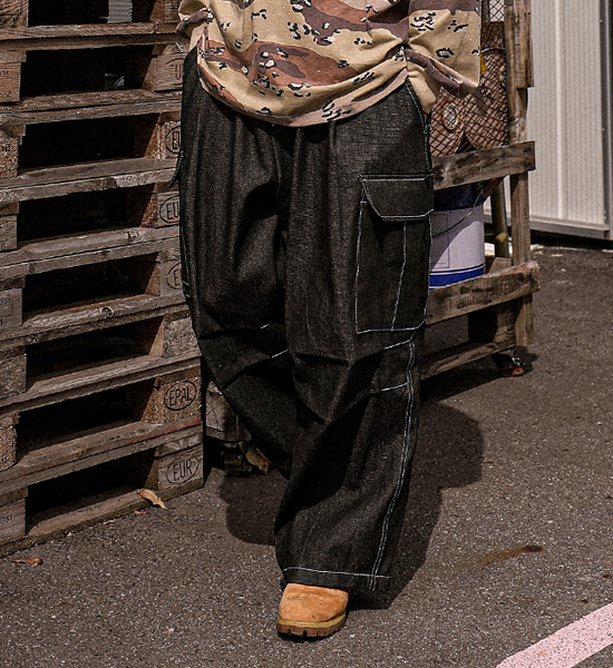 (XL-6XL)<BR>키자디 ノンウォッシュジーンズ ワイドフィット カーゴバンディングパンツ