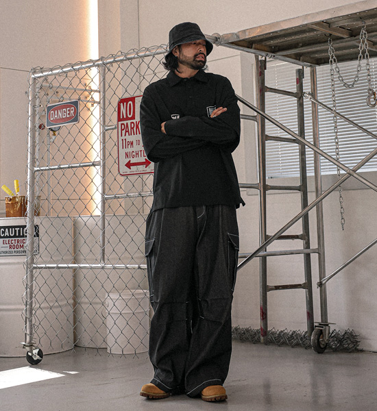 (XL-6XL)<BR>키자디 ノンウォッシュジーンズ ワイドフィット カーゴバンディングパンツ