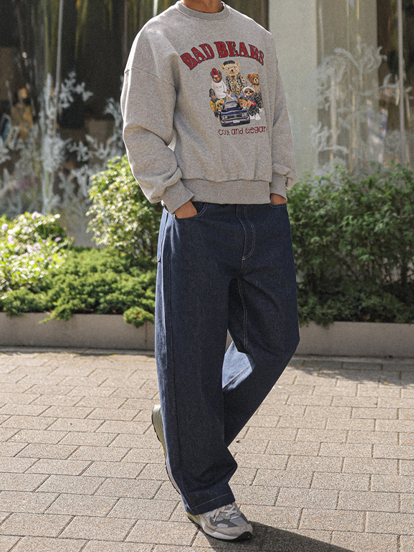 (L-4XL)<BR>바크로 セミワイドフィット フェードなし デニムバンディングパンツ