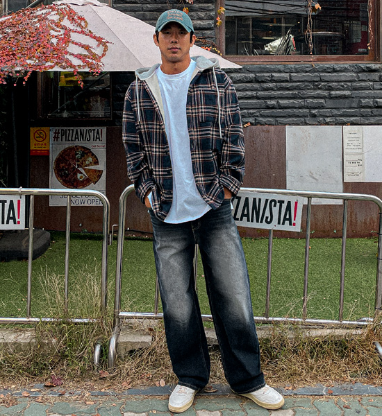 (L-5XL)<BR>소드머 フードチェックのシャツ 133