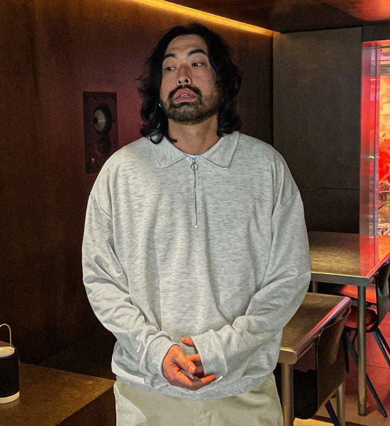 (XL-6XL)<br>아서드 襟付きスウェットシャツ