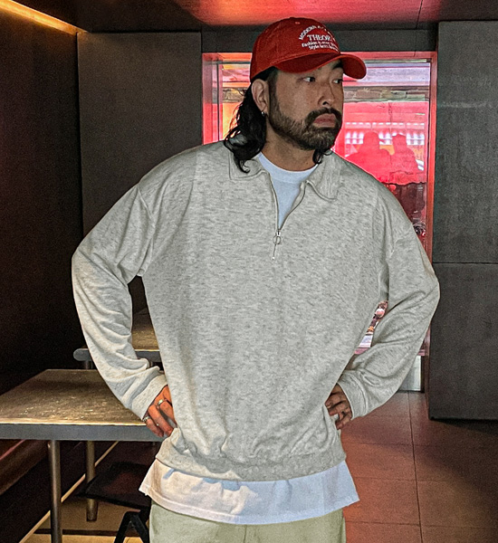 (XL-6XL)<br>아서드 襟付きスウェットシャツ