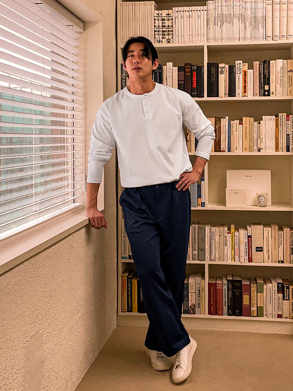 (L-4XL)<BR>알리시 ヘンリーネックの長袖Tシャツ