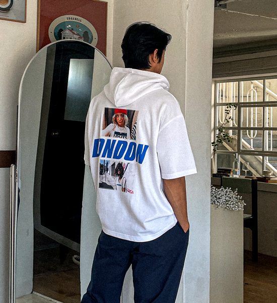 (XL-4XL)<br>러스핀 LONDON フード付き半袖シャツ