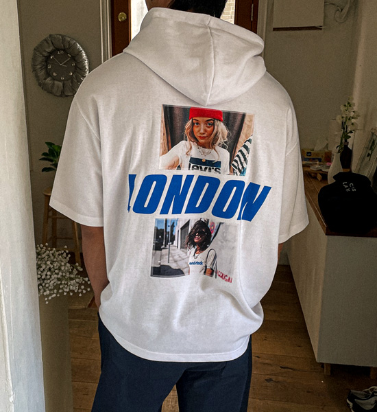 (XL-4XL)<br>러스핀 LONDON フード付き半袖シャツ