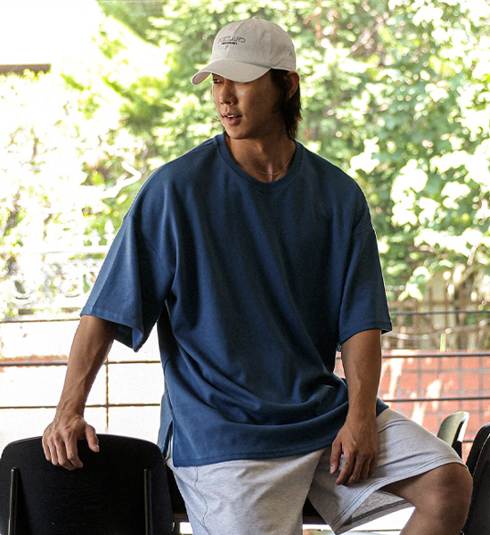 (L-6XL)<br>헤브린 サイド·スリット 半そでティー