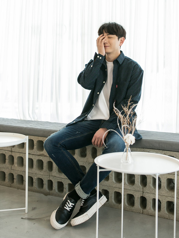 (XL-5XL)<br>이득이야 小さなチェック柄のシャツ