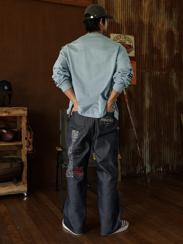 로비투 セミワイドフィット デニムバンディングパンツ