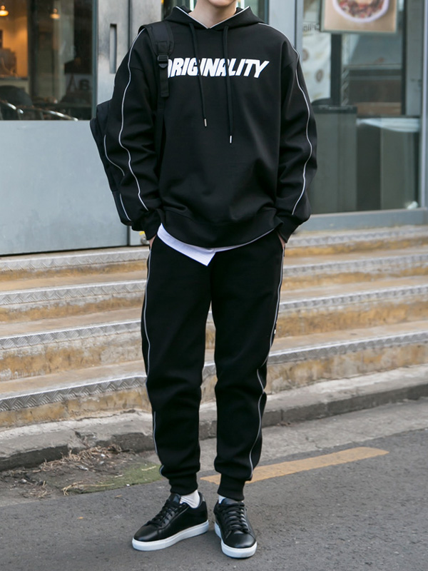 (L-5XL)<BR>빈자리 삥줄 フードティーシャツ+그때 헤어지면 돼 トレーニングパンツ