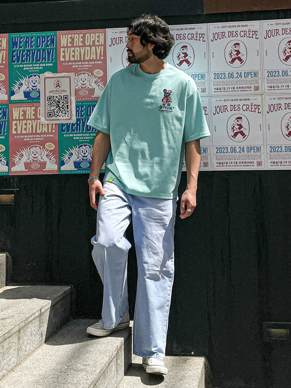 (L-5XL)<BR>플라워베어 半そでティー