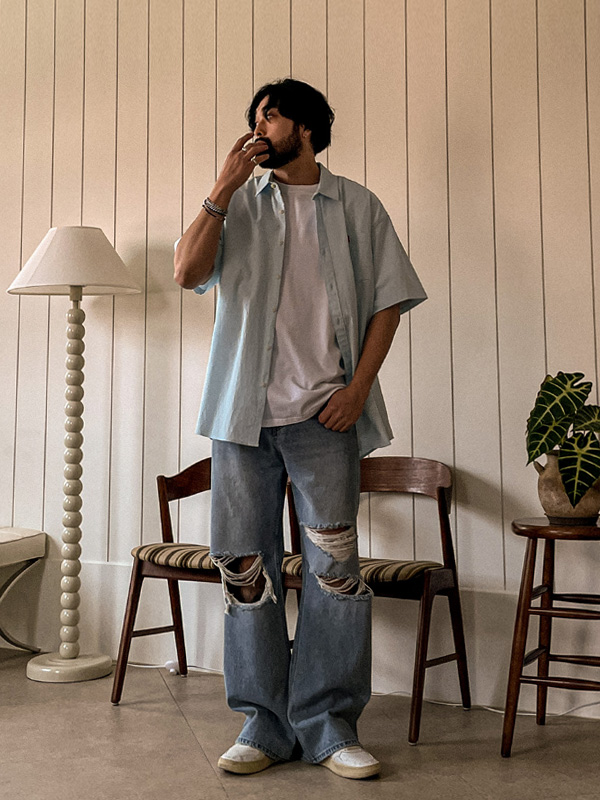 (L~5XL)<br>독보적인 柄のない半袖シャツ