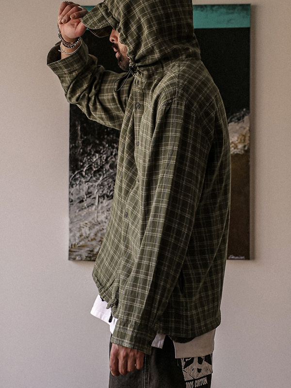 (M-2XL)<BR>라마조디 フードチェックのシャツ 611