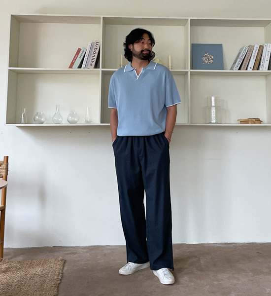 (L-5XL)<br>라타리 オープンカラー 半袖のニット<br><font color="#fb5ec9"><B>[1+1]</B></font>