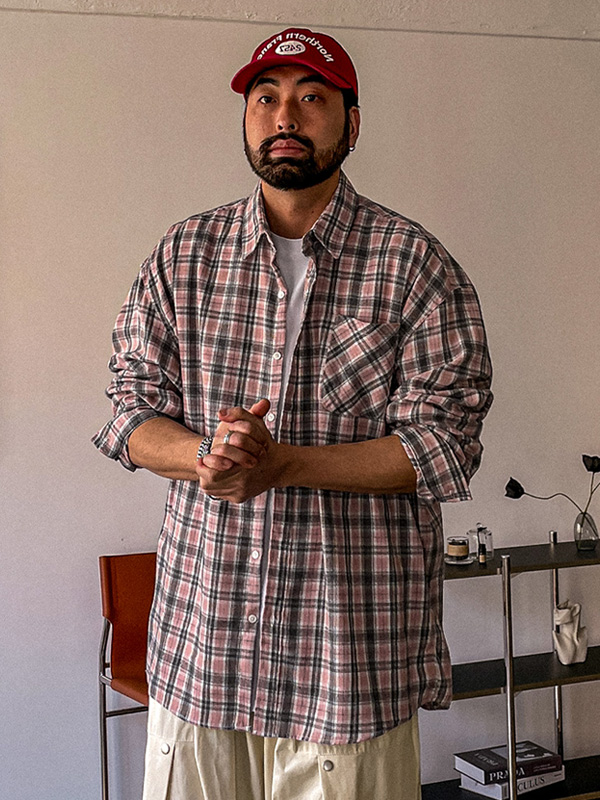 (L-5XL)<BR>다드린 チェック柄のシャツ N002