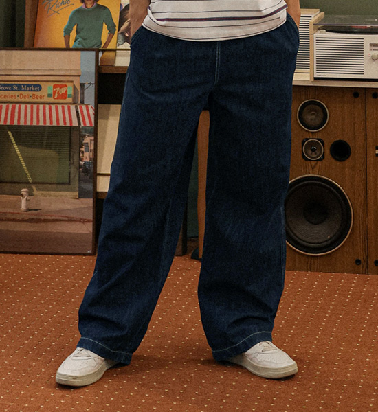 (M-5XL)<BR>파에트 セミワイドフィット デニムバンディングパンツ D579