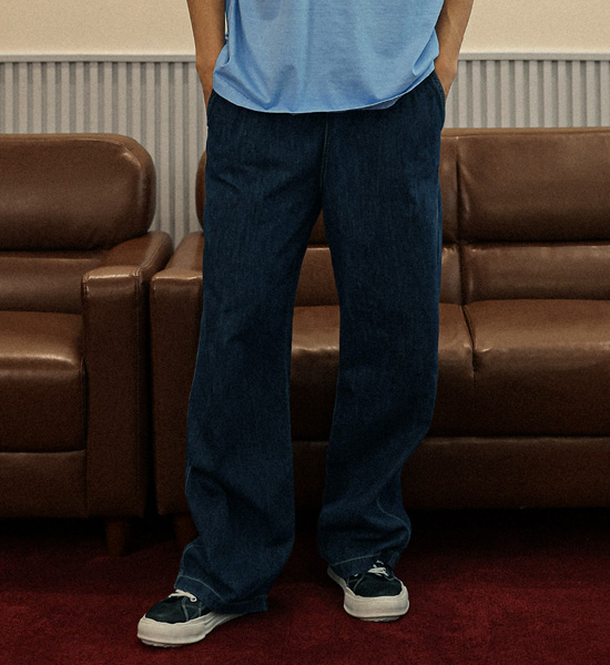 (M-5XL)<BR>파에트 セミワイドフィット デニムバンディングパンツ D579