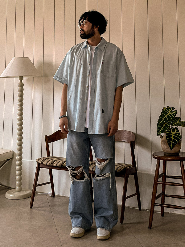 (S-5XL)<BR>알파하 セミワイドフィット デニムパンツ