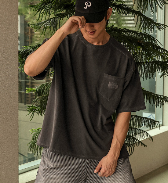 (L-5XL)<BR>루아코 顔料 切開半袖Tシャツ T016