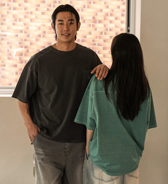 (L-5XL)<BR>루아코 顔料 切開半袖Tシャツ T016