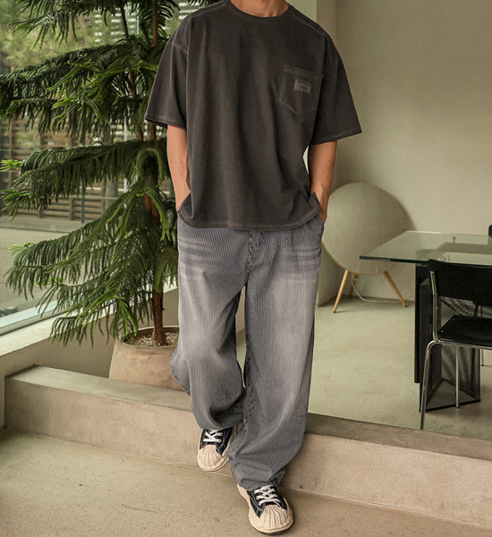 (L-5XL)<BR>루아코 顔料 切開半袖Tシャツ T016